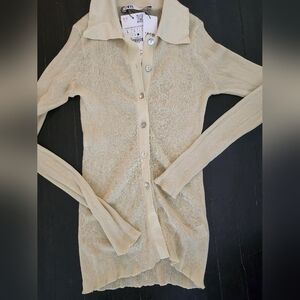 Zara Apple Green Mesh Cardigan Size Large NEW